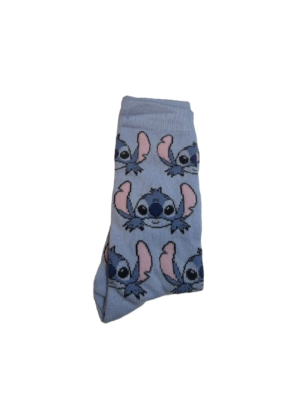 Disney Stitch Crew Socks Light Blue Pink Character Print
